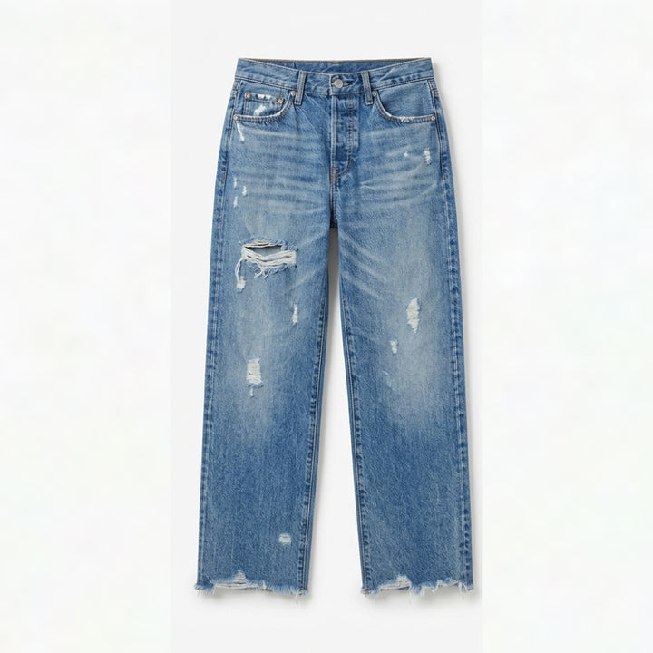 Retro Fringed Cropped Straight Leg Jeans