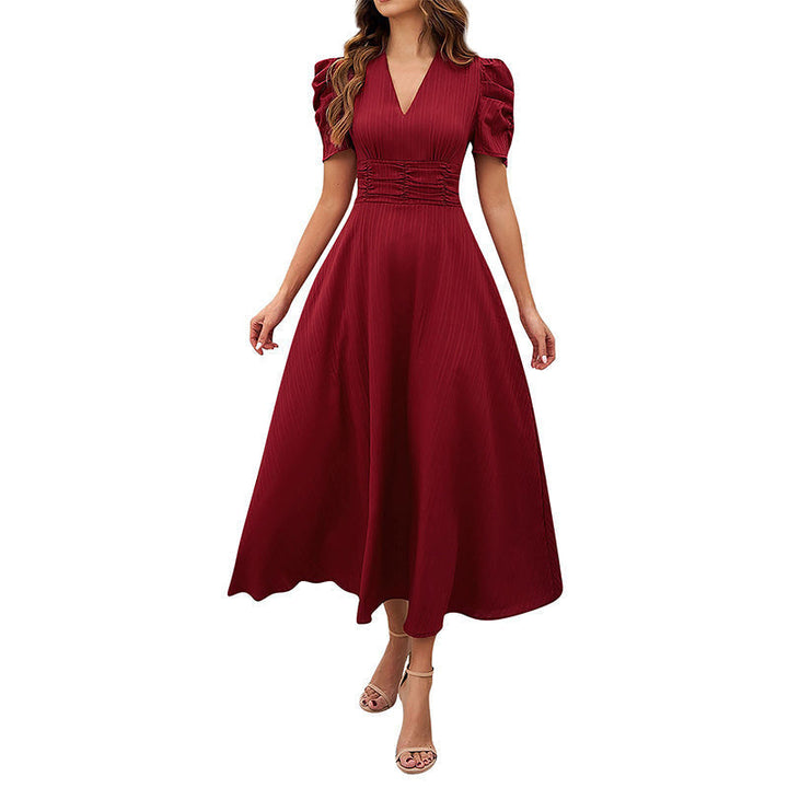 Elegant Puff Sleeve Midi Dress