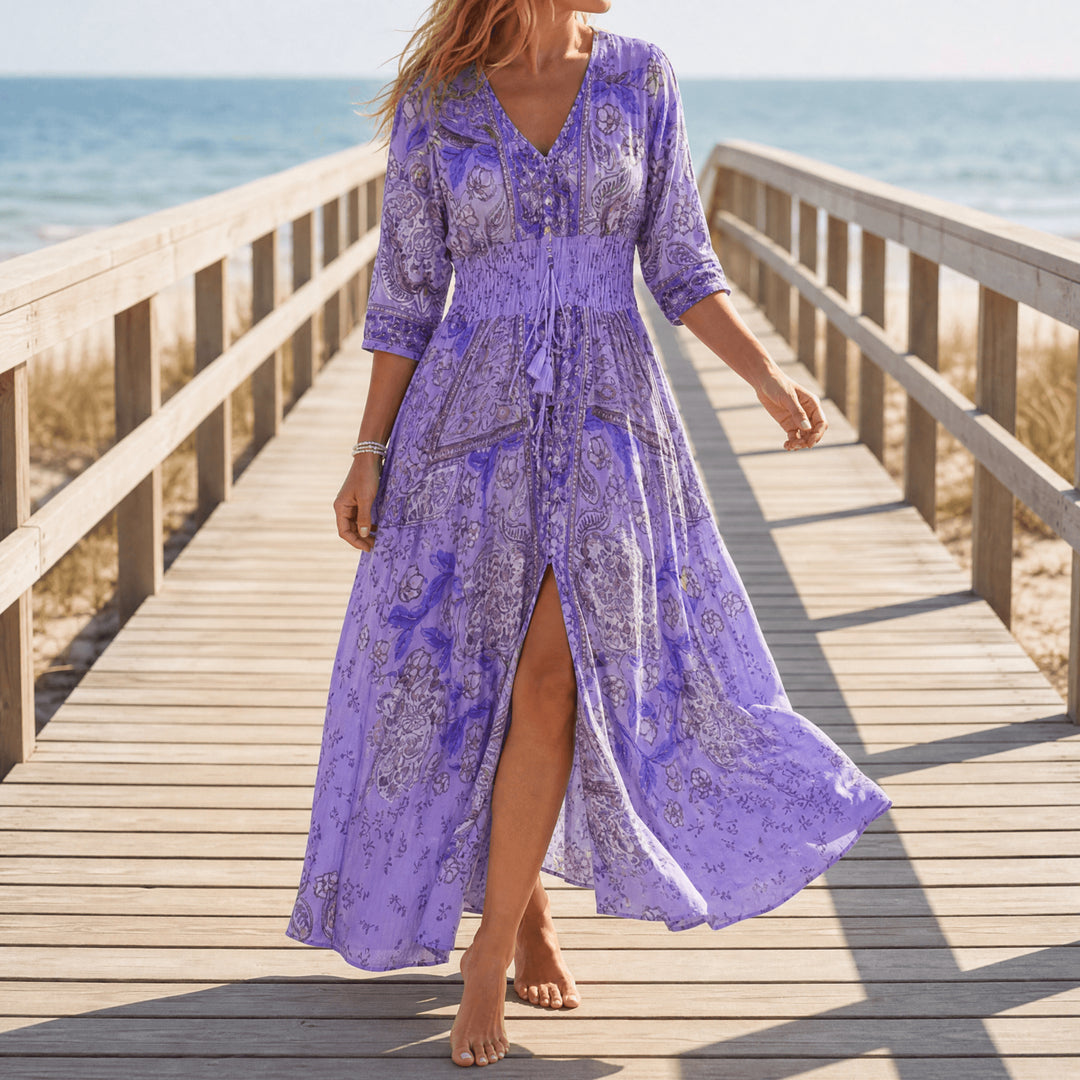 Flowy Floral V Neck Maxi Dress
