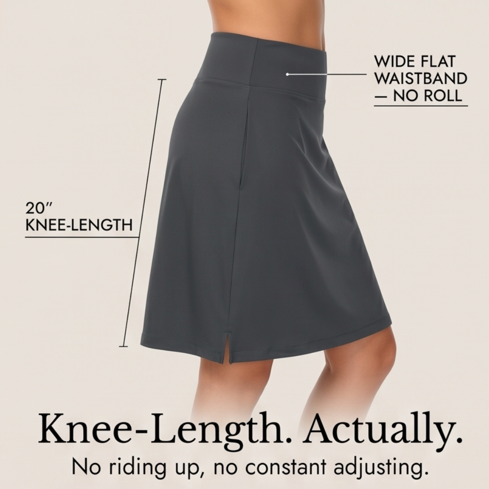 Knee-Length Skort with Built-In Shorts — View 7 | Clova