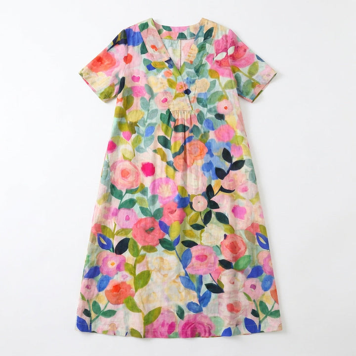 Painted Floral Plus-Size Midi Dress