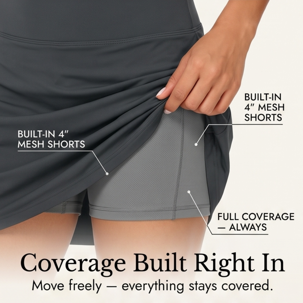 Knee-Length Skort with Built-In Shorts — View 8 | Clova