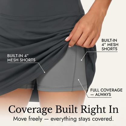 Knee-Length Skort with Built-In Shorts — View 8 | Clova