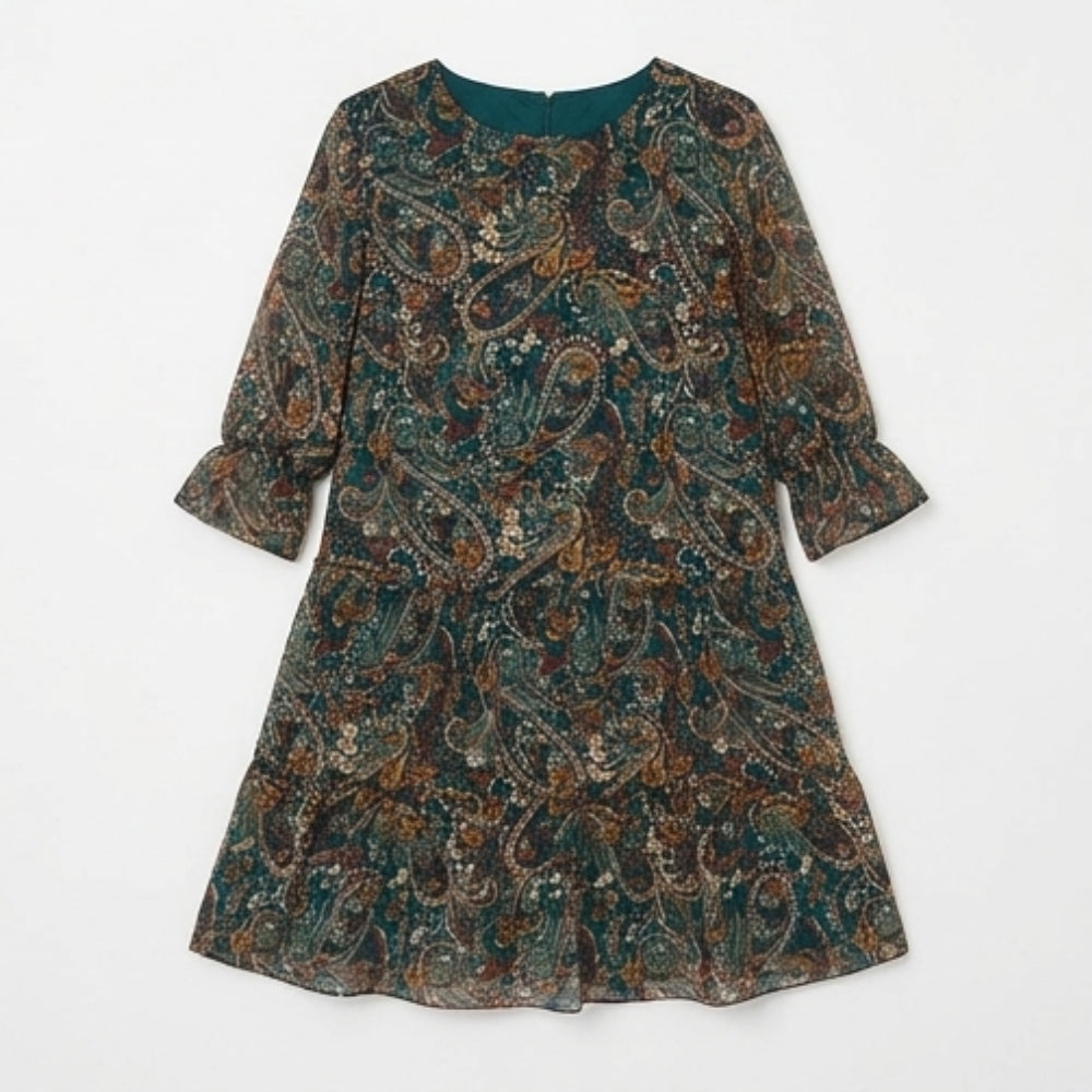 Tiered Chiffon Paisley Dress