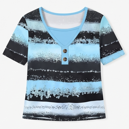 Flowy Watercolor Henley for Easy Summer Style — View 17 | Clova