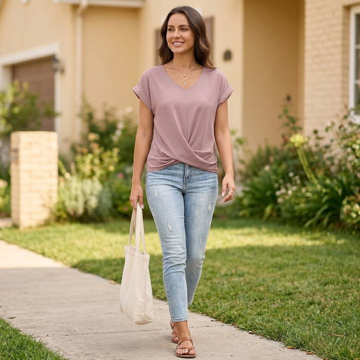 Twist-Knot V-Neck Top for Effortless Everyday Style