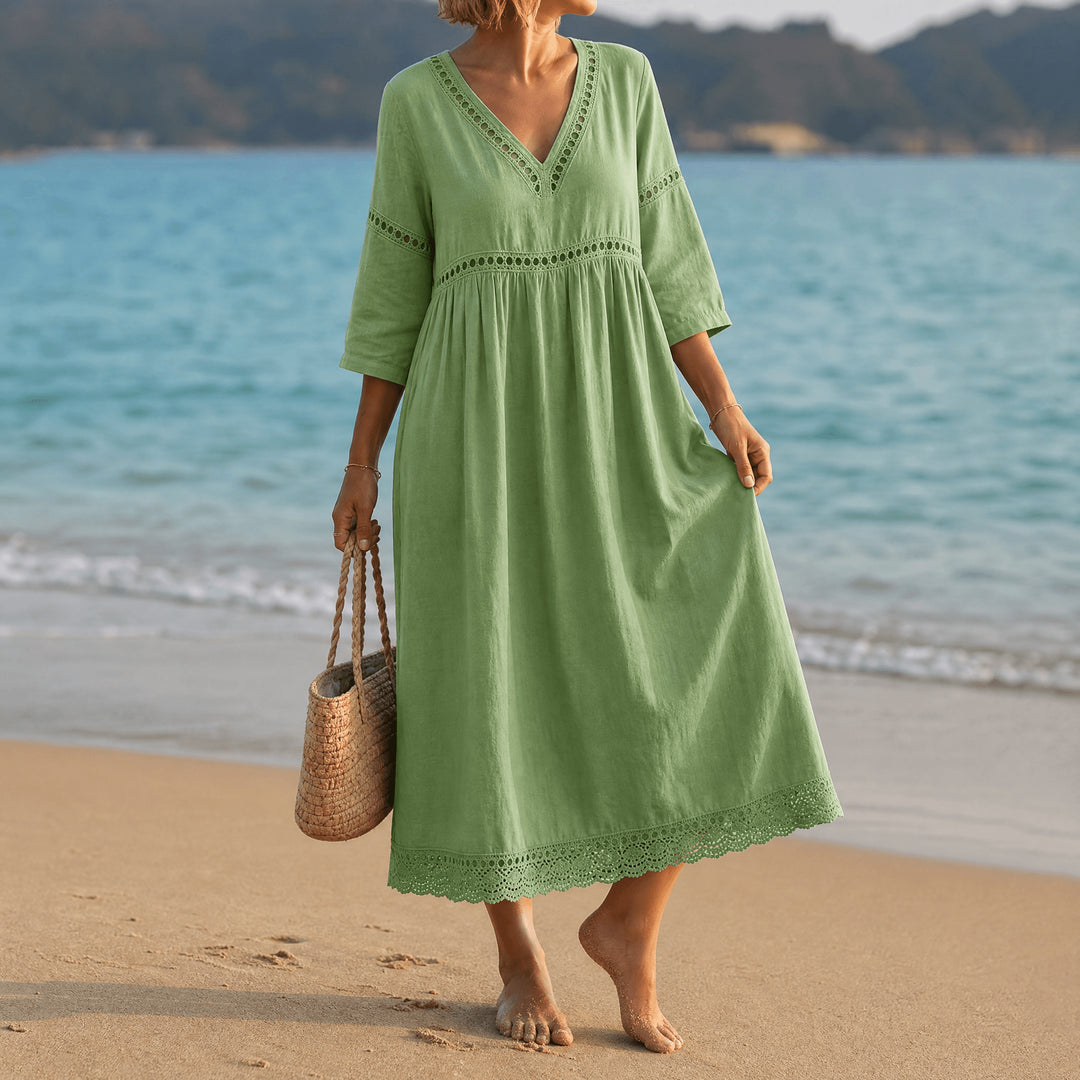 CROCHET TRIM MIDI DRESS