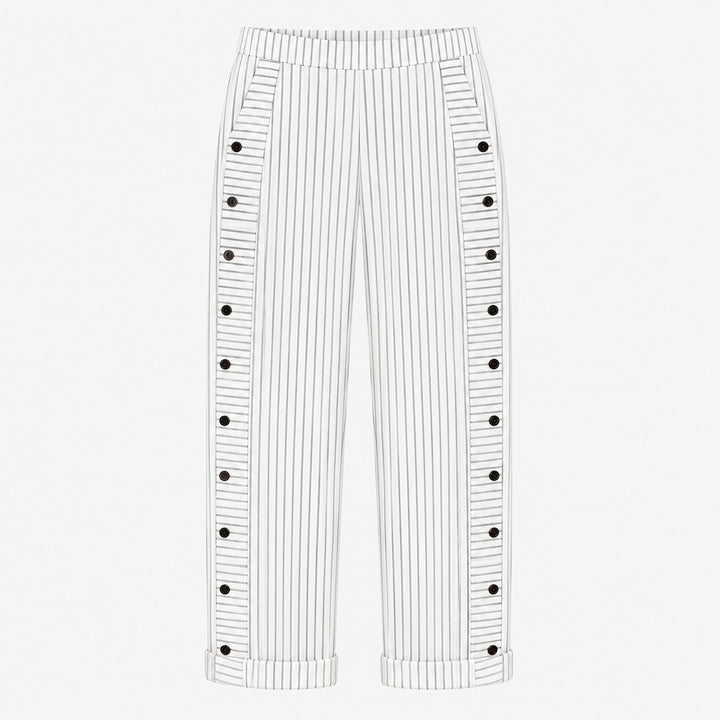 Striped Cotton Pants with Button Trim