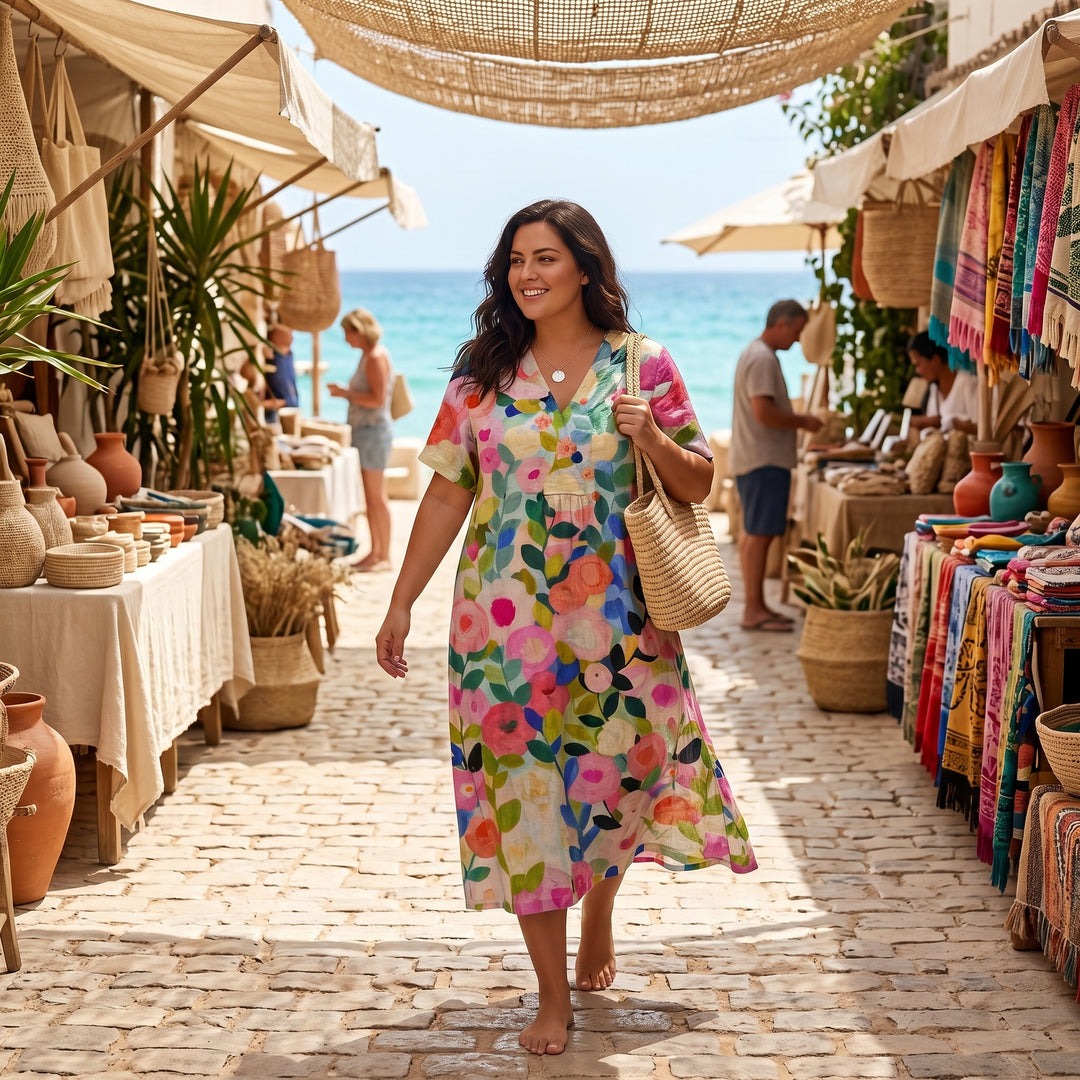 Painted Floral Plus-Size Midi Dress