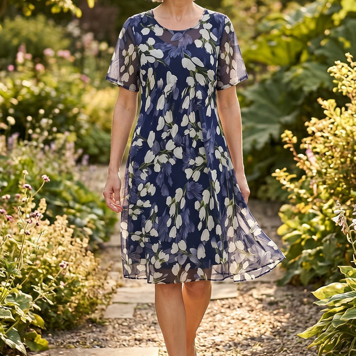 ELEGANT NAVY FLORAL MIDI DRESS