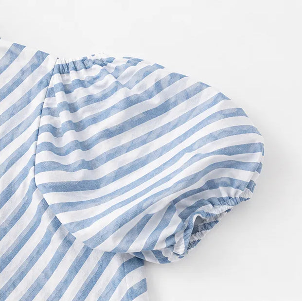 Striped Off Shoulder Maxi Dress with Puff Sleeves