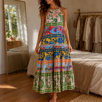 Bold Floral Print Halter Maxi Dress for Women