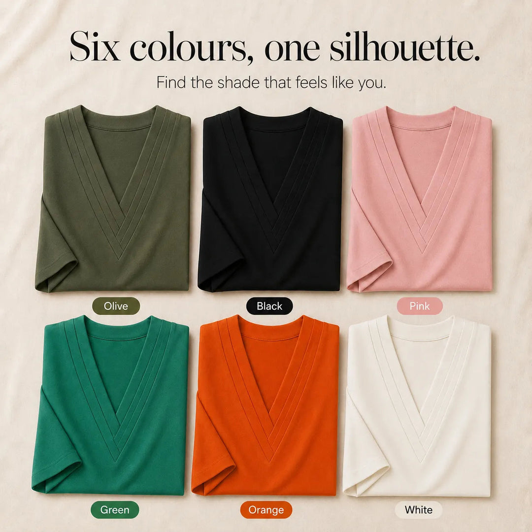Pleated V-Neck Soft-Drape Shift Dress