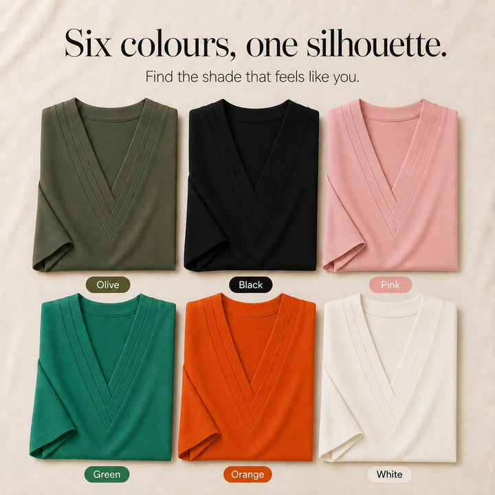 Pleated V-Neck Soft-Drape Shift Dress