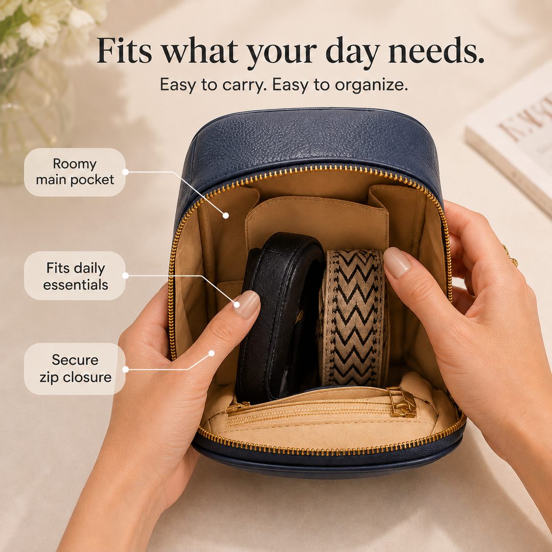 Structured PU crossbody bag with built-in wallet and glasses compartment