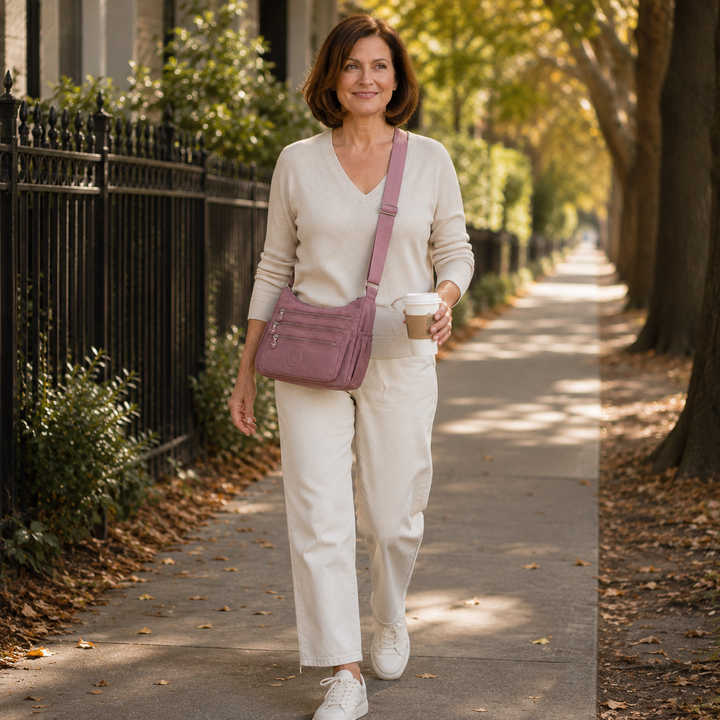 Lightweight Nylon Crossbody Bag with 6 Pockets