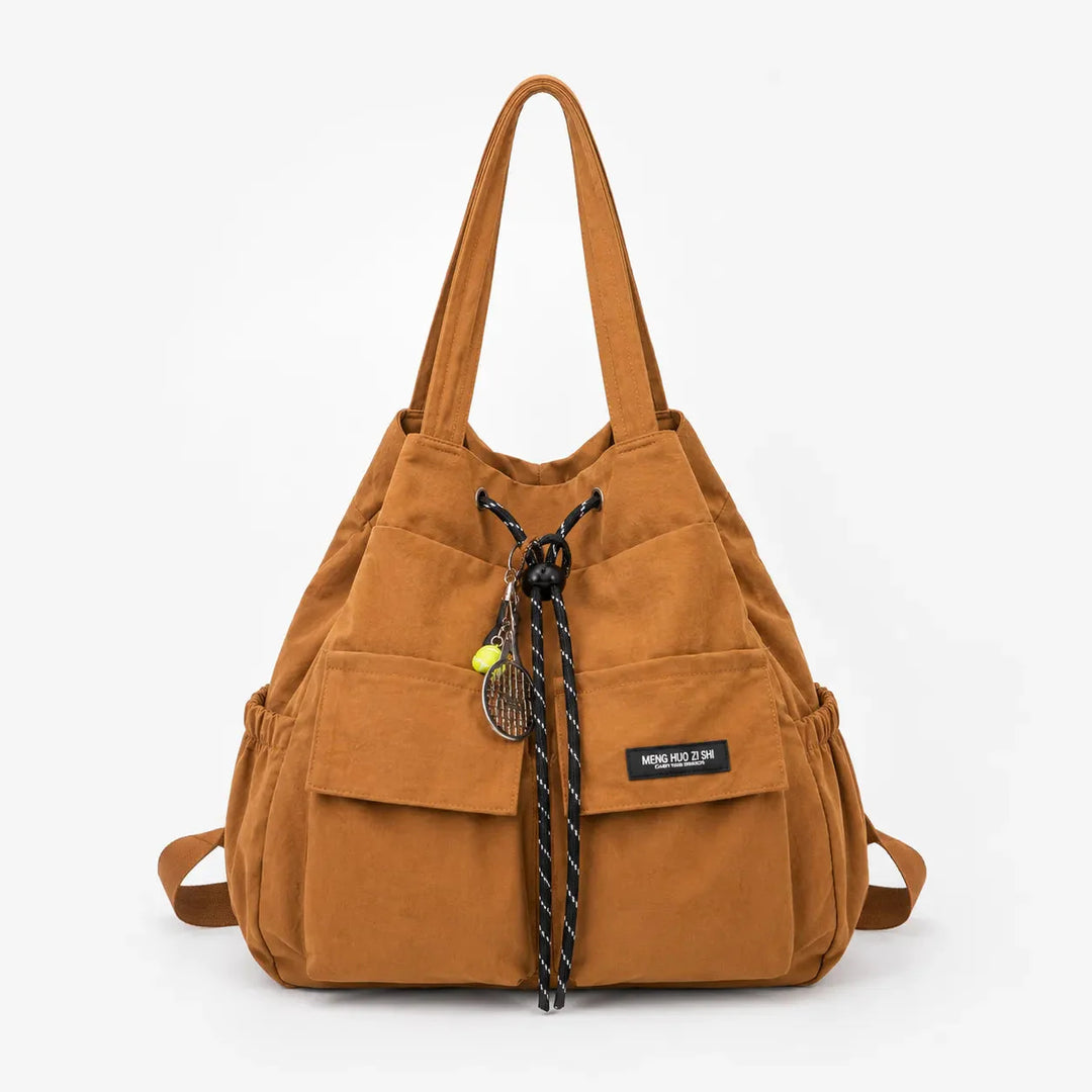 Convertible Drawstring Canvas Tote Backpack with Cargo Pockets