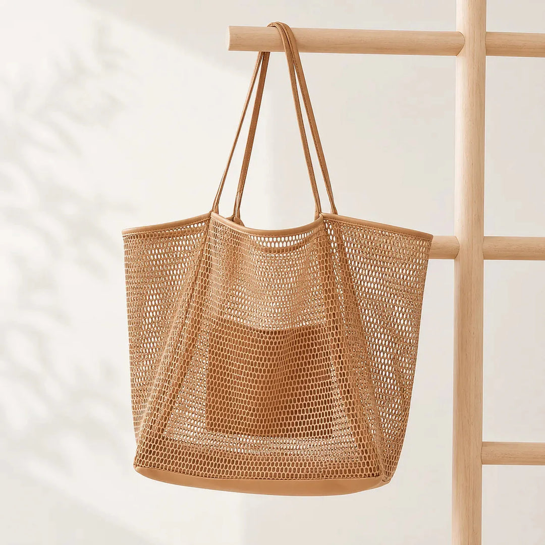 Mesh Beach Tote Bag with Hidden Zip Pocket, Sand Free Shoulder Bag for Women