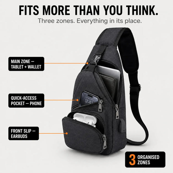 Crossbody Sling Bag with USB Charging Port