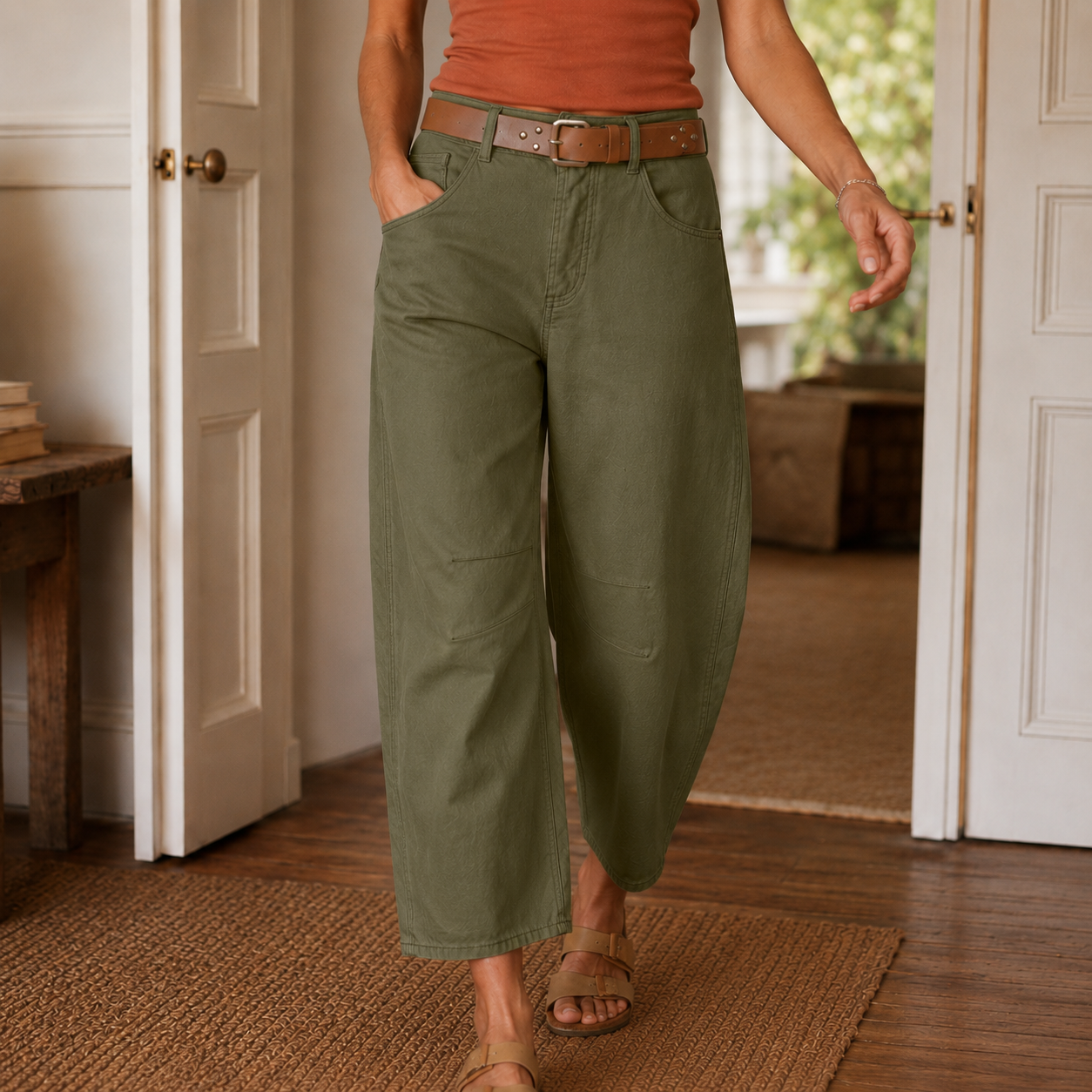 Stitch Detail Cropped Straight Pants — View 18 | Clova