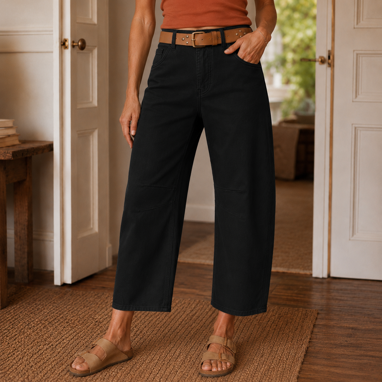 Stitch Detail Cropped Straight Pants — View 20 | Clova