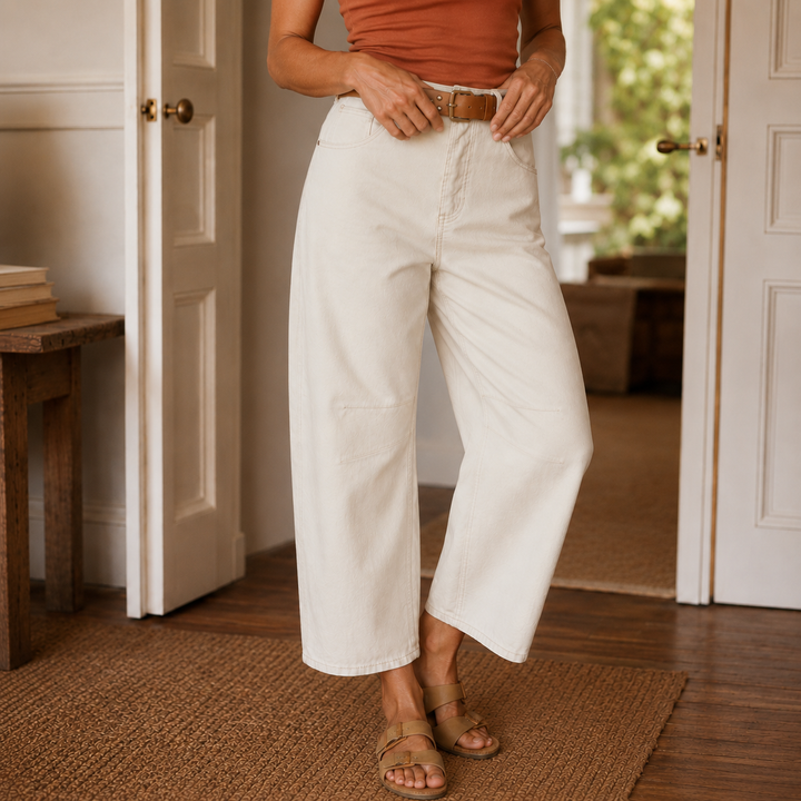 Stitch Detail Cropped Straight Pants — View 17 | Clova