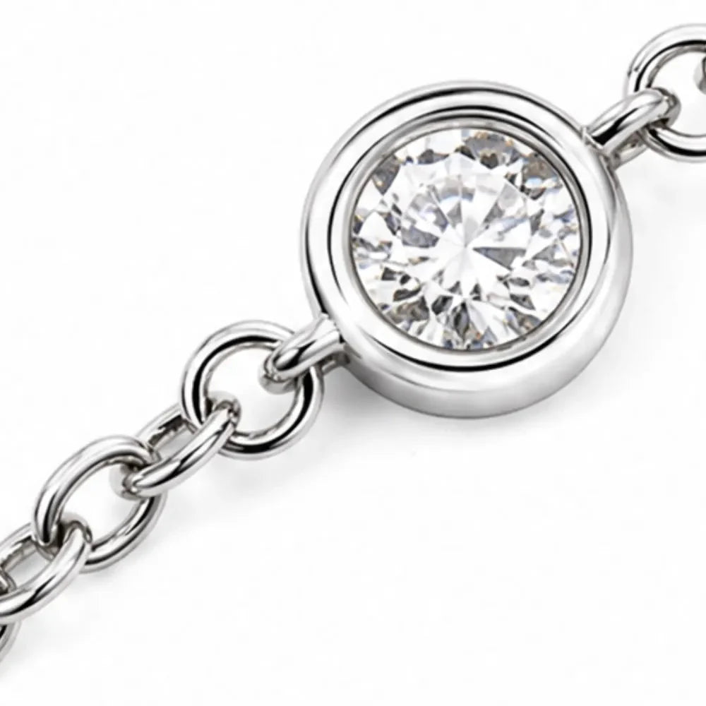 Floating Stone Silver Necklace with Pavé Halo