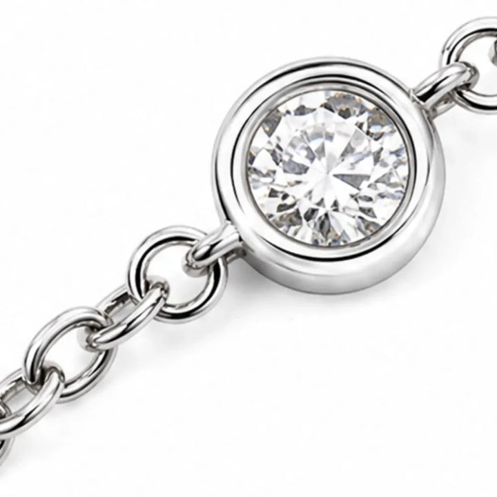 Floating Stone Silver Necklace with Pavé Halo