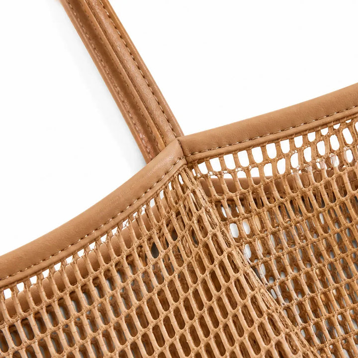 Mesh Beach Tote Bag with Hidden Zip Pocket, Sand Free Shoulder Bag for Women