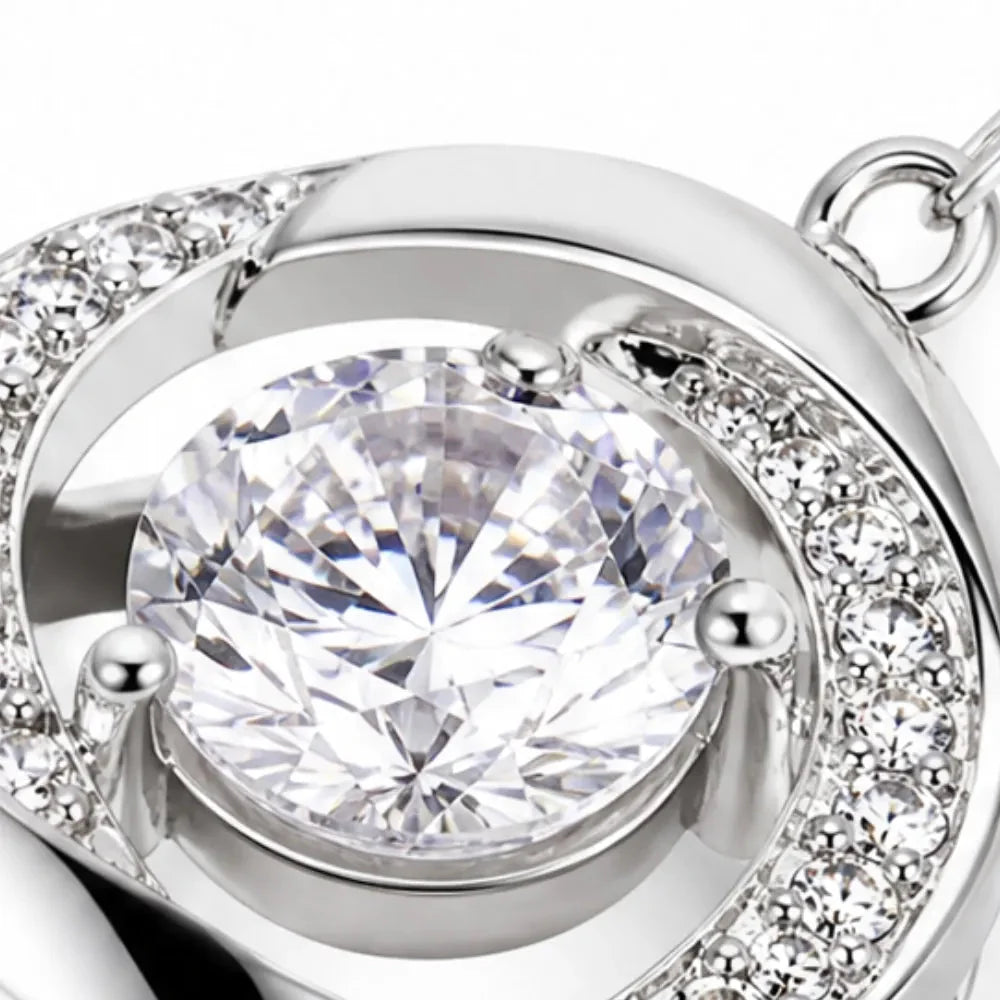 Floating Stone Silver Necklace with Pavé Halo