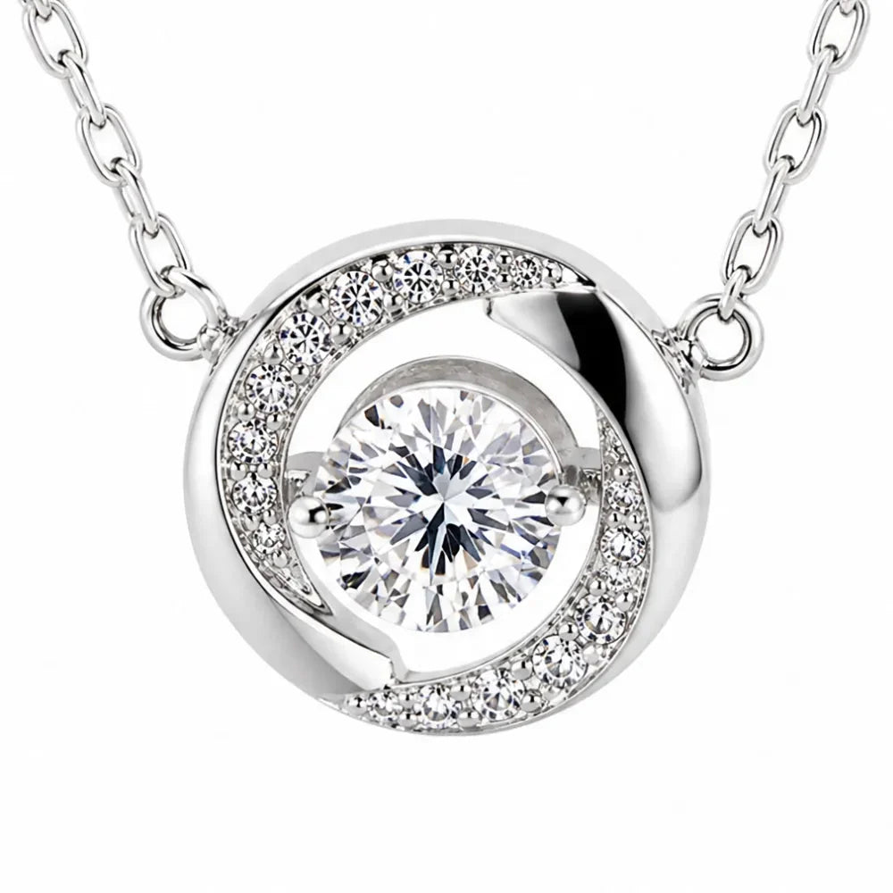 Floating Stone Silver Necklace with Pavé Halo