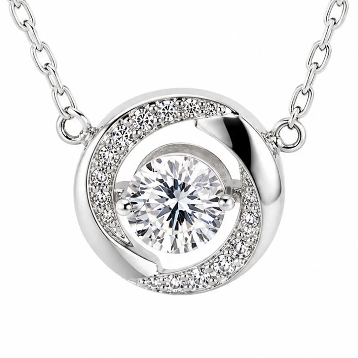 Floating Stone Silver Necklace with Pavé Halo