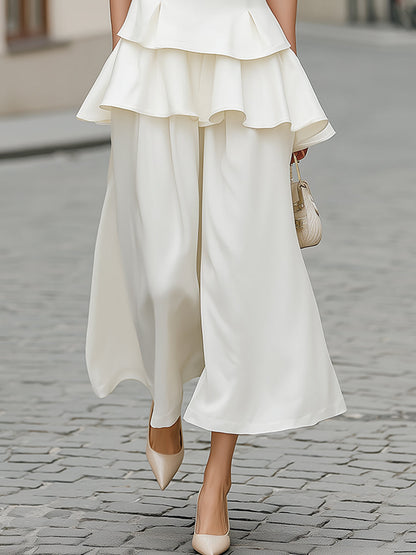 Layered Peplum V-Neck Top And Wide-Leg Pants Set - Style View 3 | Clova