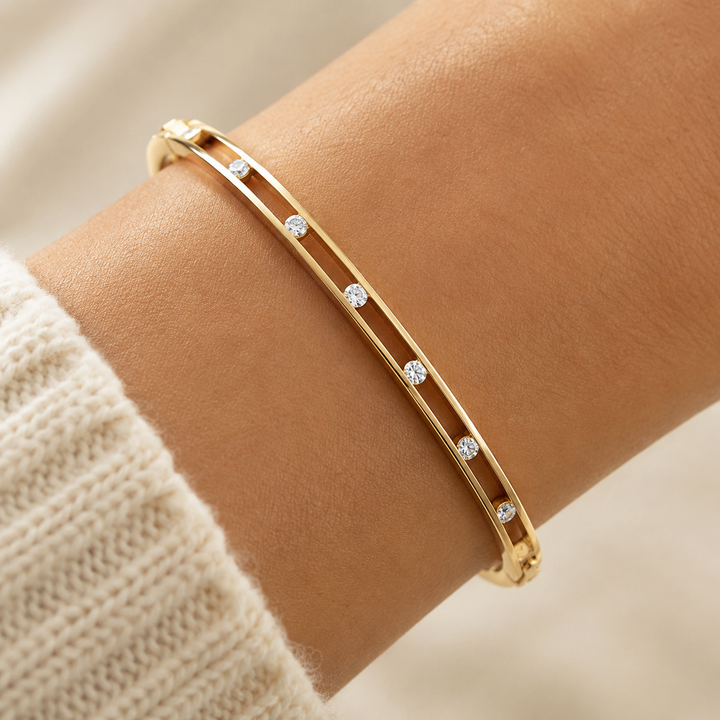 Floating Crystal Gold Bangle Bracelet for Women