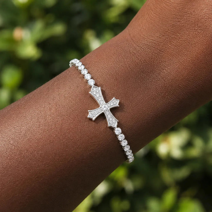 Pavé Zircon Cross Tennis Bracelet in Silver or Gold
