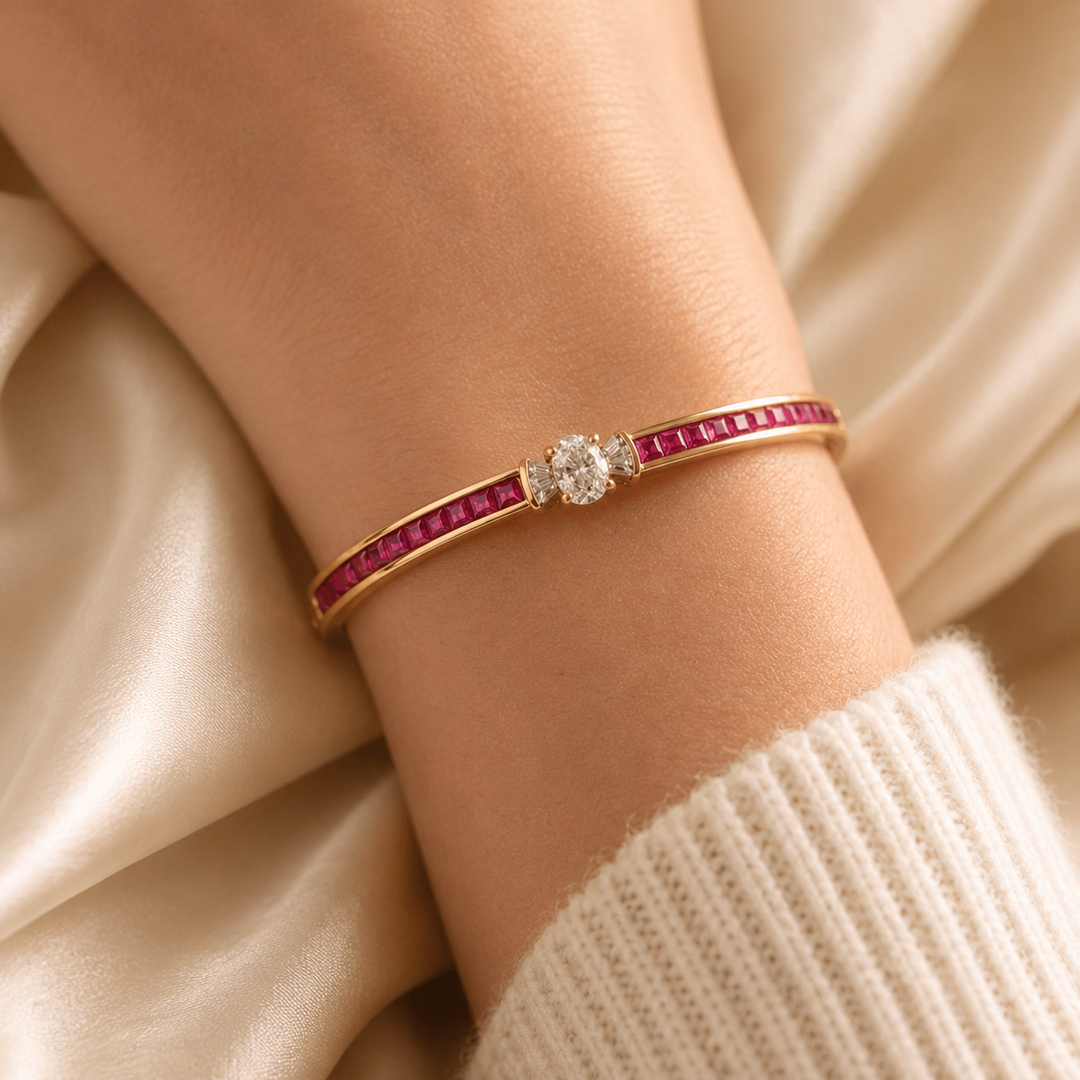 Bangle Bracelet with Oval Crystal Center Stone