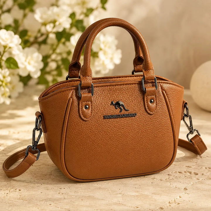 Structured Boston Handbag with Convertible Crossbody Strap, Polished Hardware