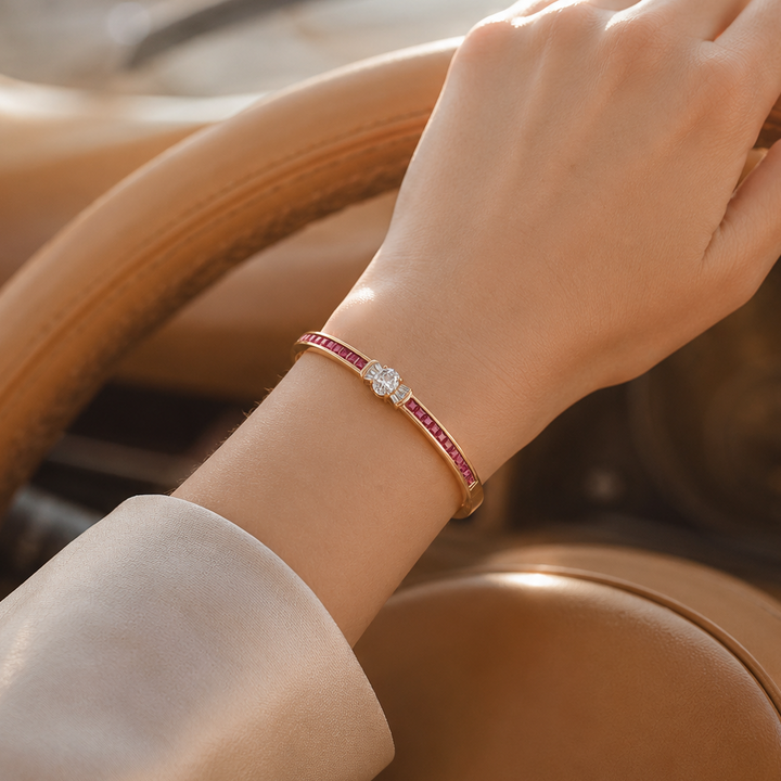 Bangle Bracelet with Oval Crystal Center Stone