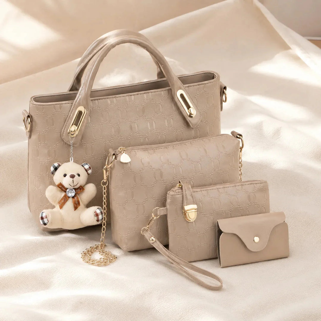 4-Piece Matching Handbag Set, Leather Tote Crossbody Pouch Card Holder