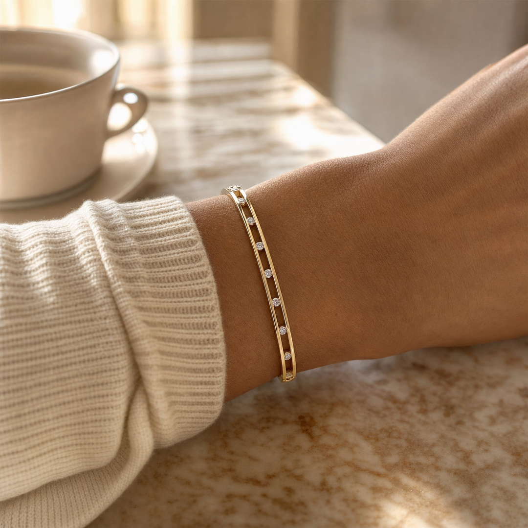 Floating Crystal Gold Bangle Bracelet for Women