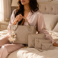 4-Piece Matching Handbag Set, Leather Tote Crossbody Pouch Card Holder