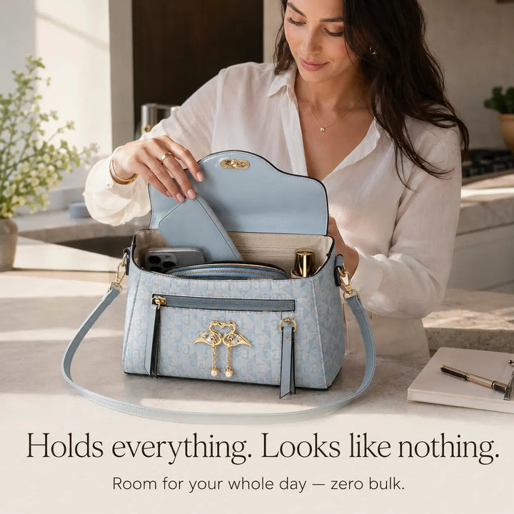 Swan-Clasp Structured Crossbody Bag with Gold Hardware