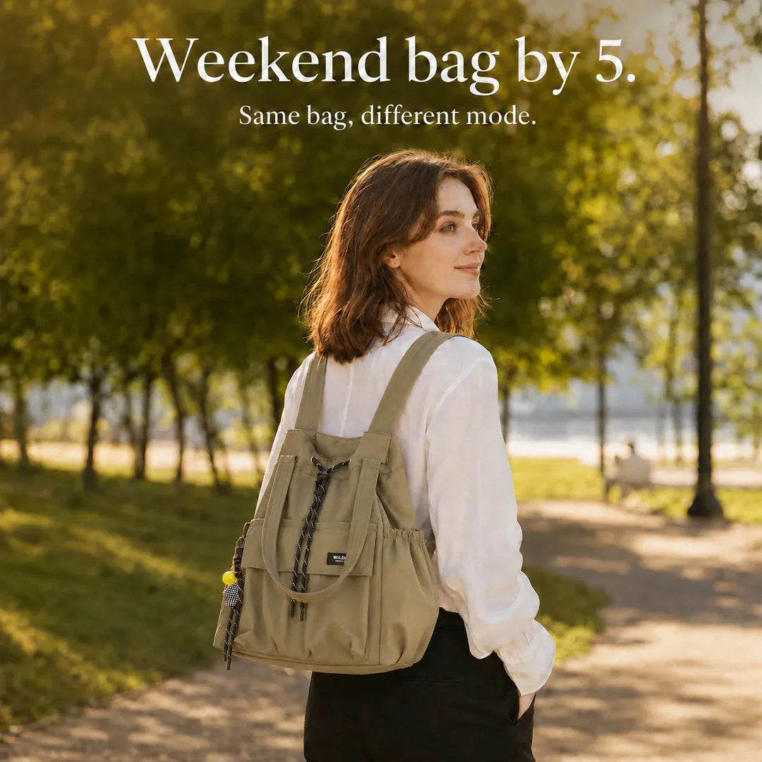 Convertible Drawstring Canvas Tote Backpack with Cargo Pockets