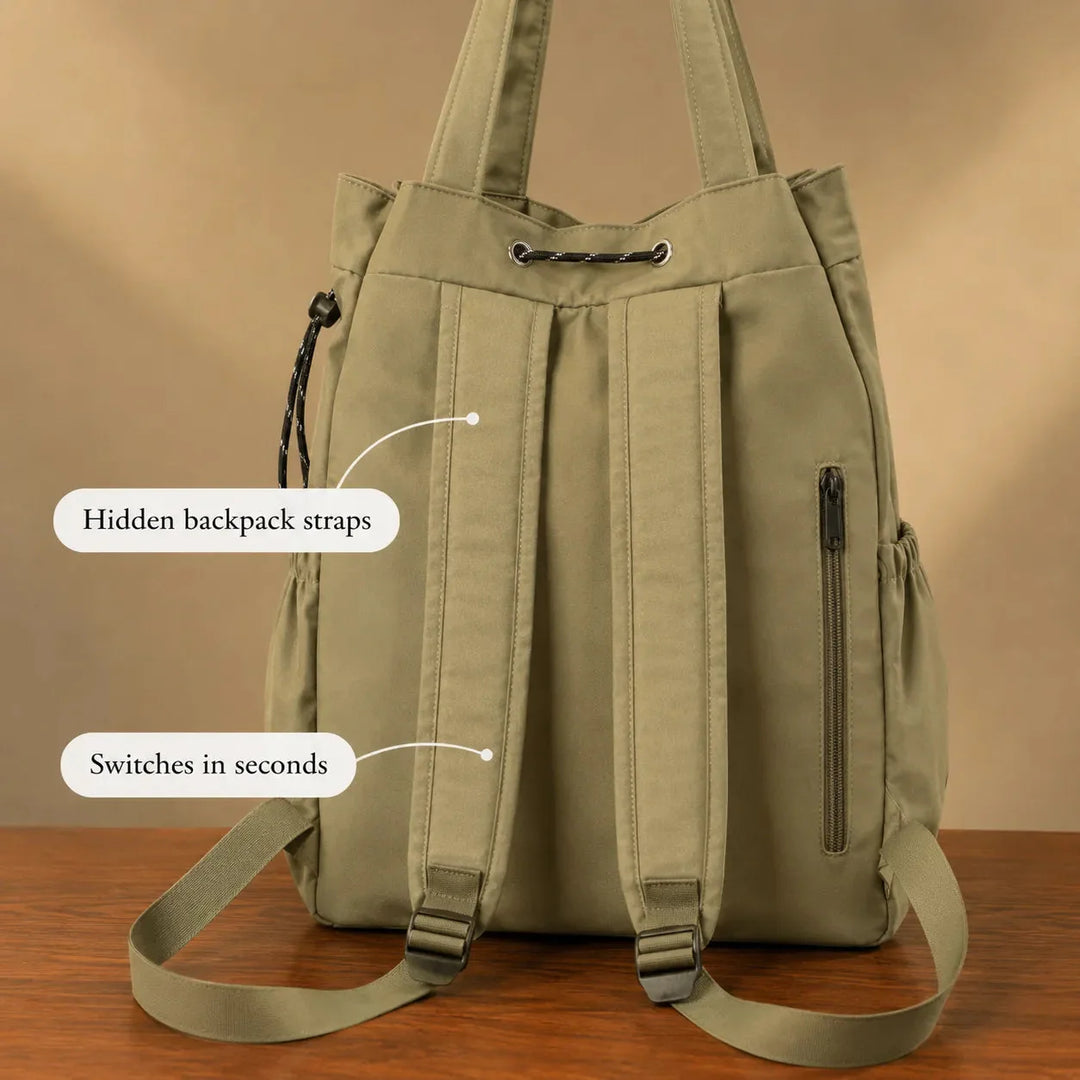 Convertible Drawstring Canvas Tote Backpack with Cargo Pockets