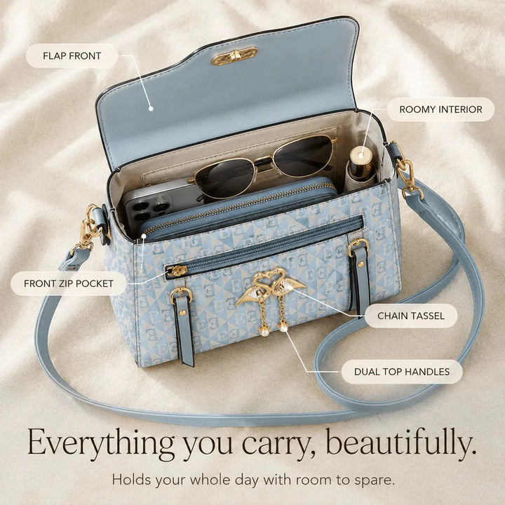 Swan-Clasp Structured Crossbody Bag with Gold Hardware