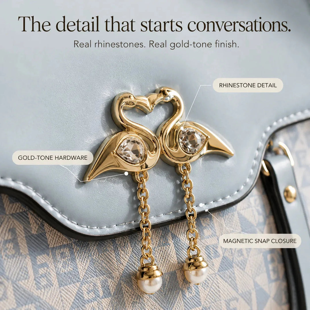 Swan-Clasp Structured Crossbody Bag with Gold Hardware
