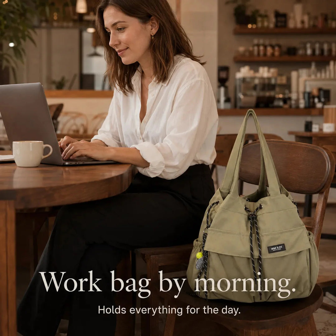Convertible Drawstring Canvas Tote Backpack with Cargo Pockets