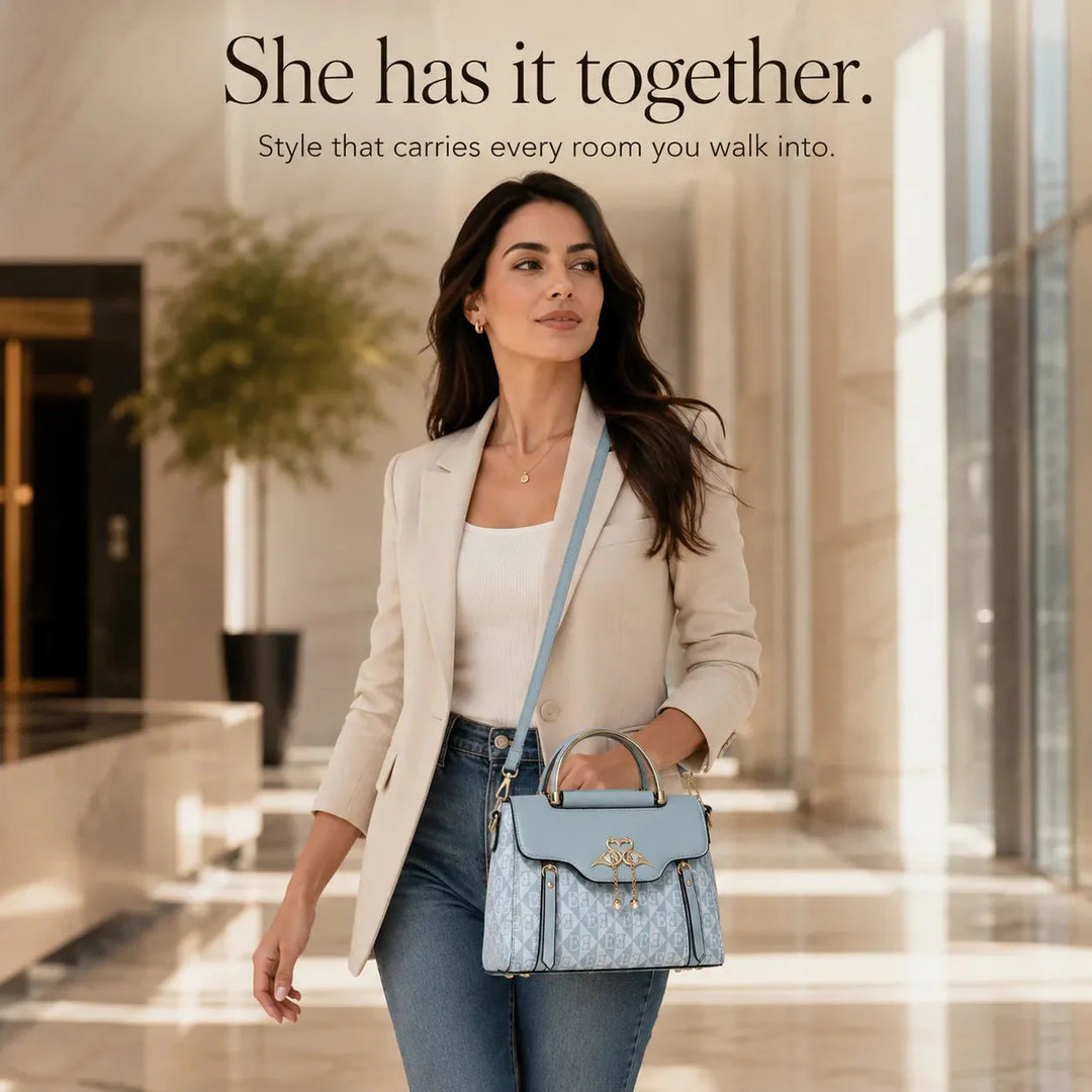 Swan-Clasp Structured Crossbody Bag with Gold Hardware