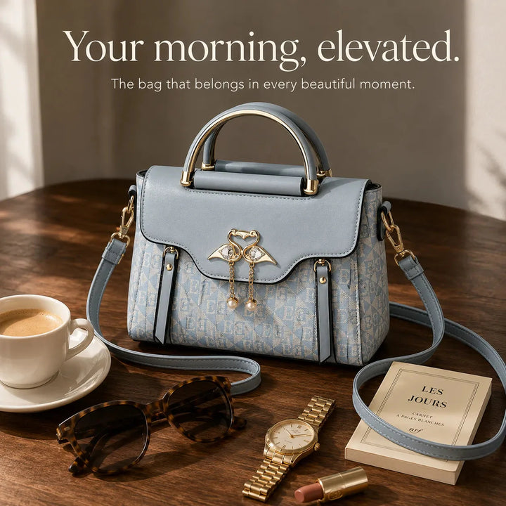 Swan-Clasp Structured Crossbody Bag with Gold Hardware