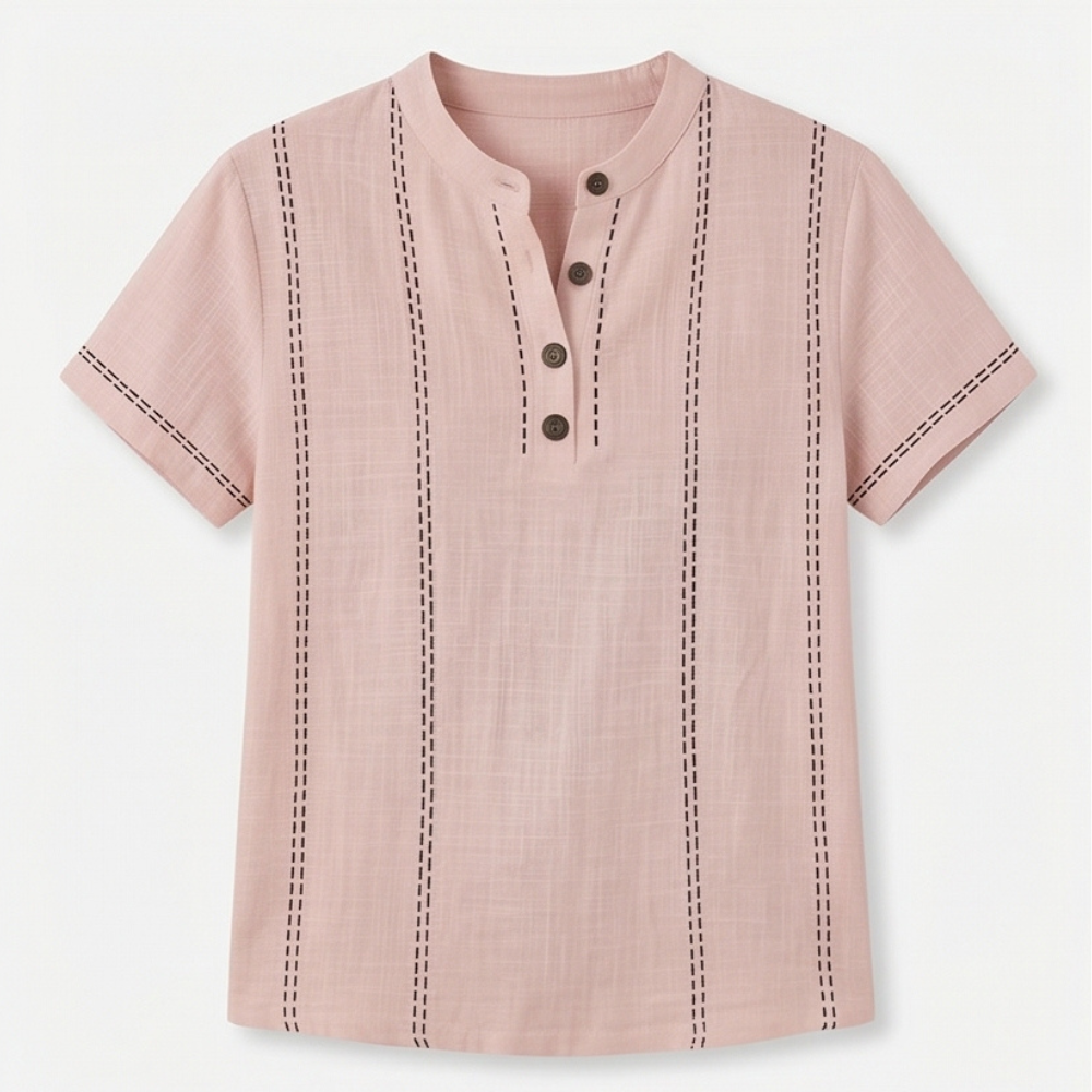 Stitched Henley Top — View 12 | Clova